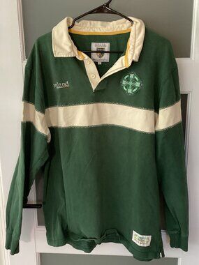Retro Irish Heritage Collection Ireland Rugby Shirt Green Mens  Long Sleeve -XXL